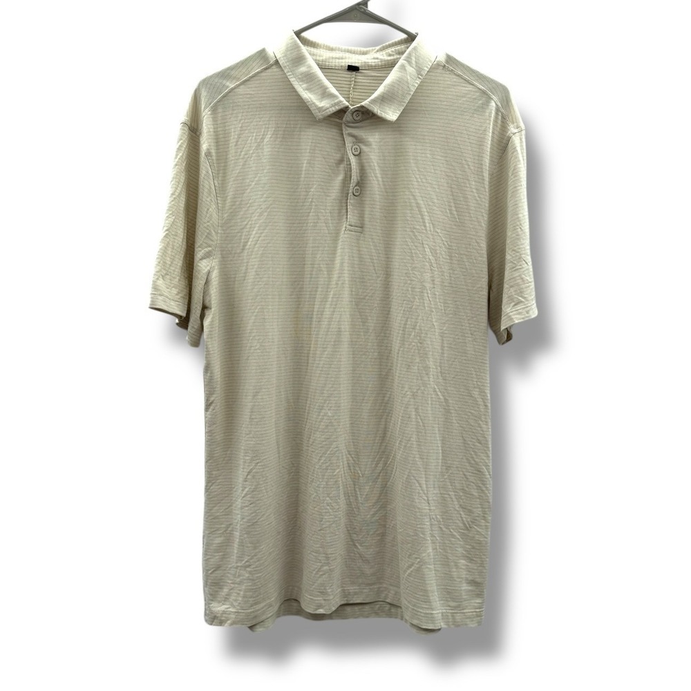 Lululemon Polo Shirt Men's XL Beige Short Sleeve Performance Stretch Golf Style‎